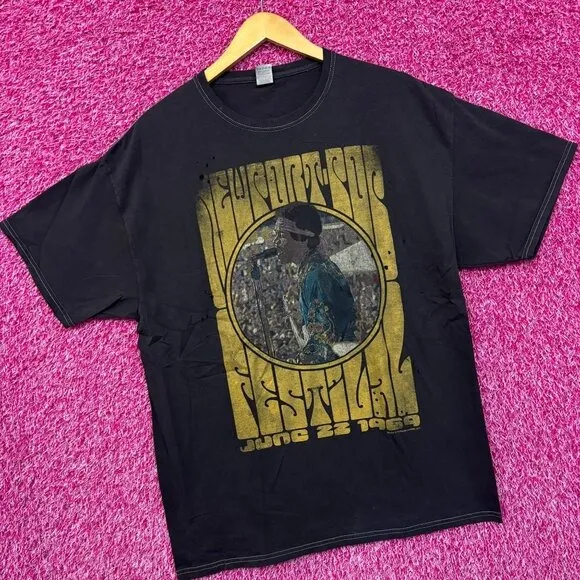 Jimi Hendrix 1969 Newport Pop Festival Distressed Tee XL - Image 3