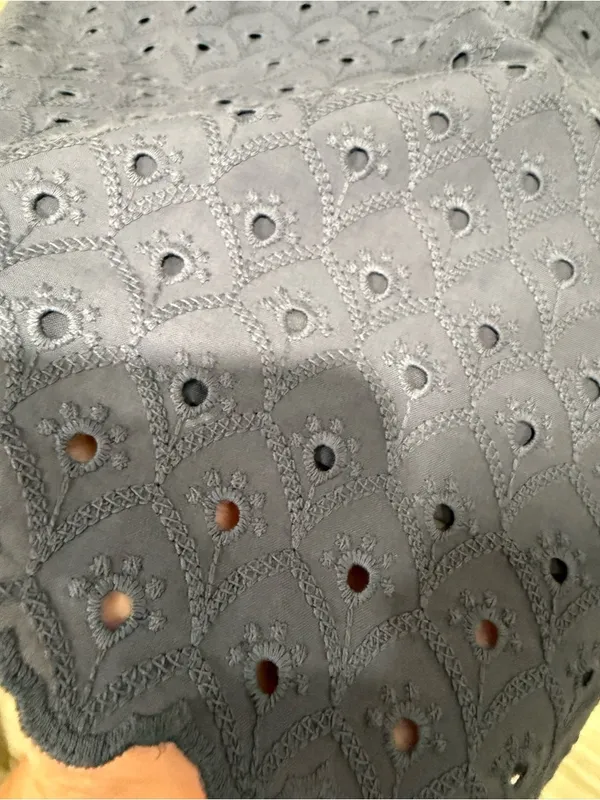 LOFT Navy Eyelet V-Neck Midi Dress‎ - Image 4