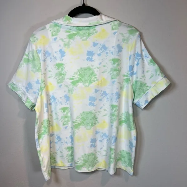 KIKIT 2-Piece Short Lounge Set Pastel Tie Dye Short Sleeve Button Up Shirt Large - Image 8