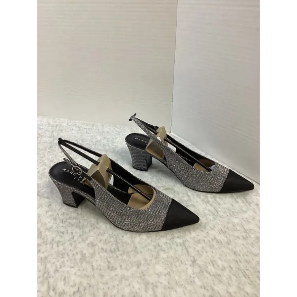 Marc Fisher LTD Blakeley 2 Silver Metallic Black‎ Cap Toe Slingback Pumps 8M New - Image 2