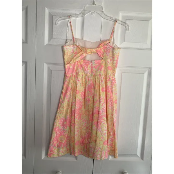 Lilly Pulitzer Fit Flare Dress Womens Size 2 Pink‎ Yellow Floral Sunburst Cotton - Image 5