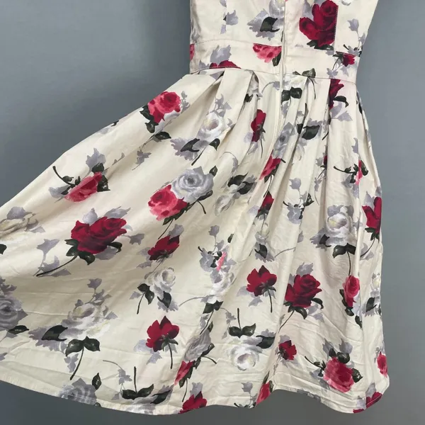Hell Bunny Eloise‎ Mini Dress Rose Print Cream Bow Adjustable Straps Sz XS Retro - Image 13
