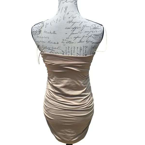 Oh Polly Beige Ruched Halter Neck Bodycon Mini Dress US 8‎ Party Clubwear - Image 6