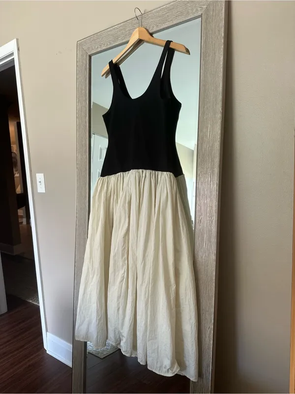 Future Collective Sleeveless Black And Ivory Drop Waist Midi Dress NWT Small - Image 2
