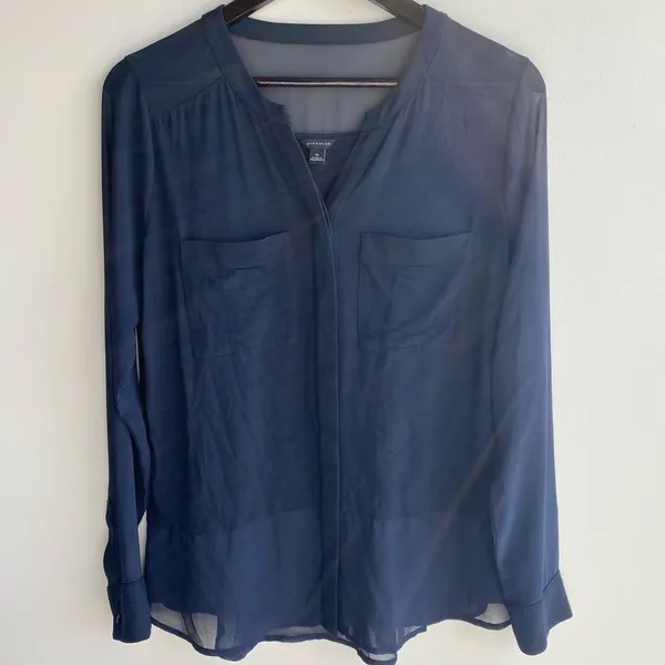 Ann Taylor Blouse With Sheer Accents‎ Navy - Image 9