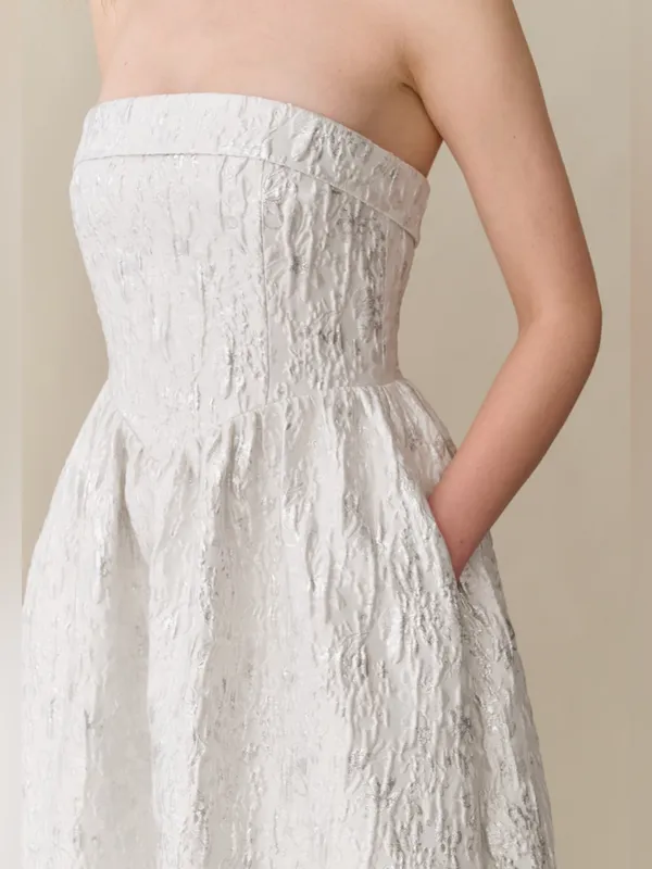 NWT Few Moda Sena Dress size 10 silver celestial brocade strapless midi o.p.t - Image 4