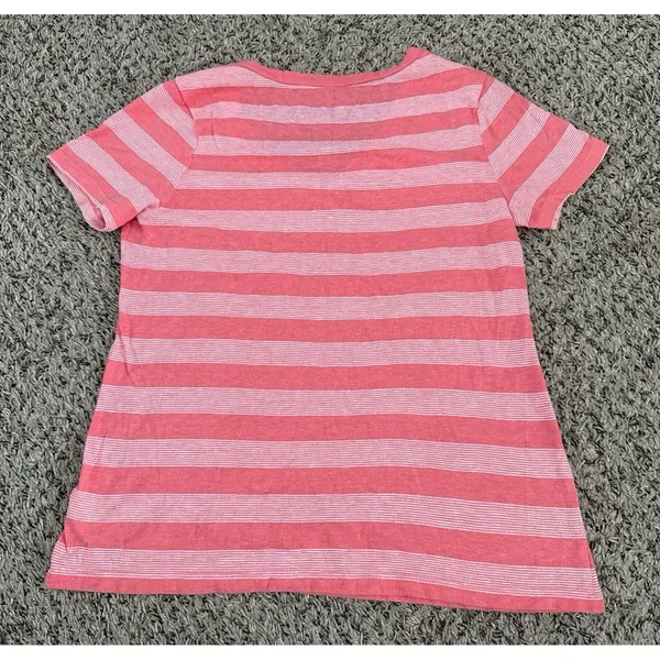 Old Navy‎ Vintage Women's Pink White Stripped V Neck Short Sleeve Tee Size Large - Image 5