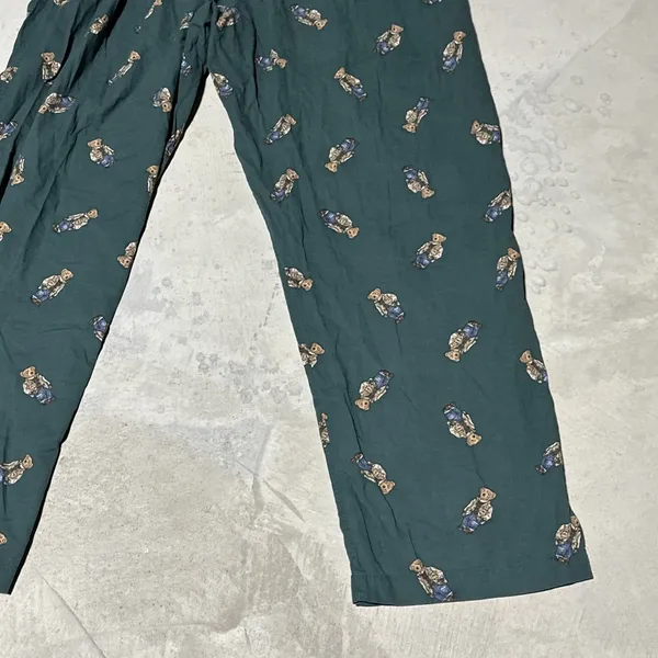 VTG Polo Ralph Lauren Polo Bear Pajama Pants Y2K AOP Men's SZ XL Green Preppy - Image 10