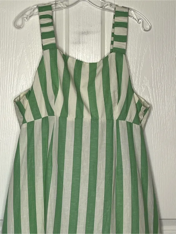 Pact Organic Cotton & Linen Sz XXXL Green and White Striped Maxi Dress - Image 4