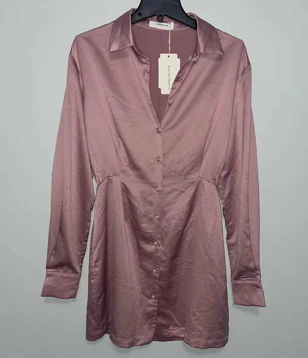 Commence Dusty Rose Satin Shirt Dress - Image 3