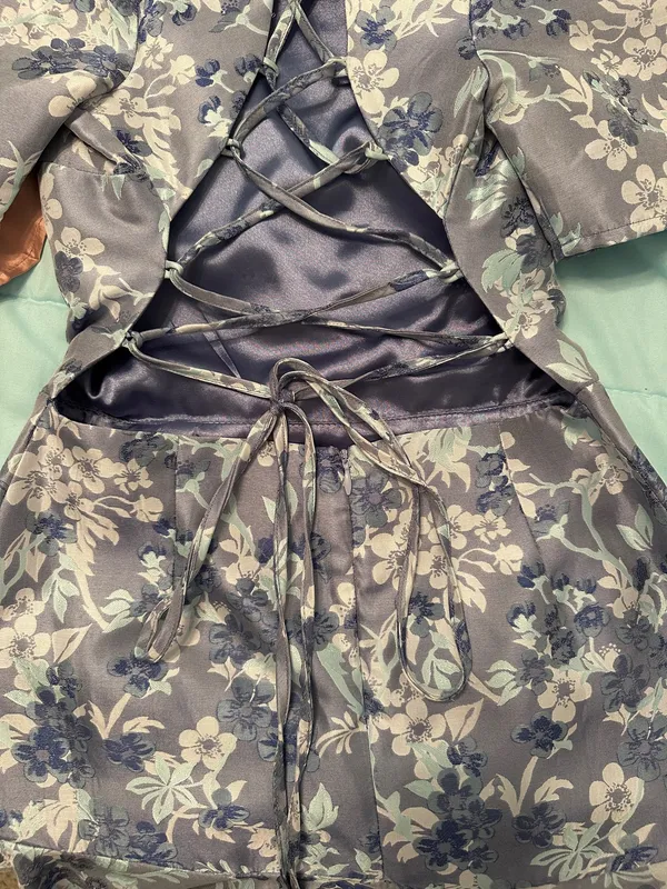 Lulus Blue Floral Jacquard Ruffled Skater Dress - Image 5