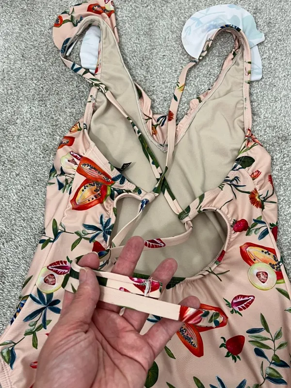 New Free People Medium Pink Peach Floral Ruffle Lace-Up One-Piece Swimsuit - Image 6