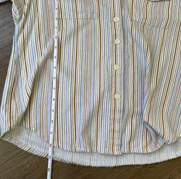 Selene Sport Vintage Linen Rayon Striped Roll Tab Sleeve Button Up Shirt ~ Sz L - Image 11