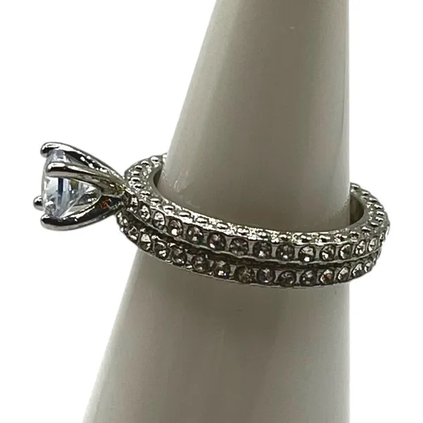 Cubic Zirconia Double Band Engagement Style Promise‎ Ring Size 6.5 Bling Sparkle - Image 2