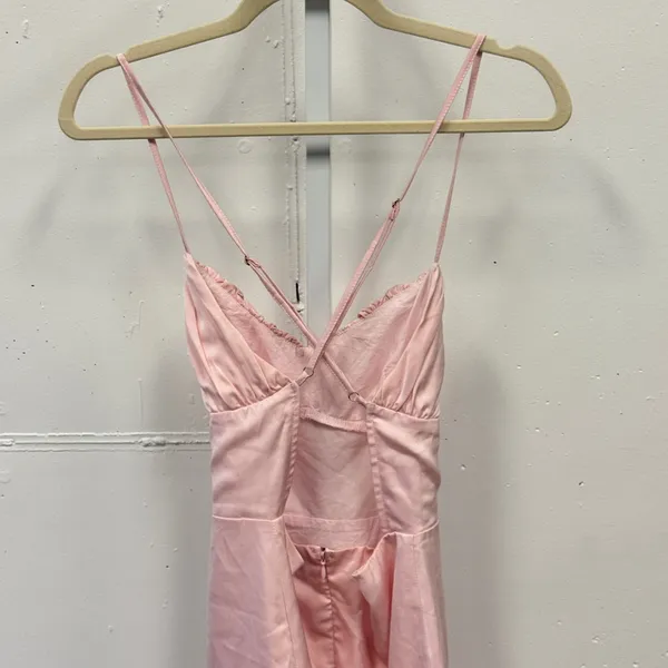 Beginning Boutique Pink Satin Mini Dress Ruched Bust Cross Back USA 6 AUS 10 - Image 4