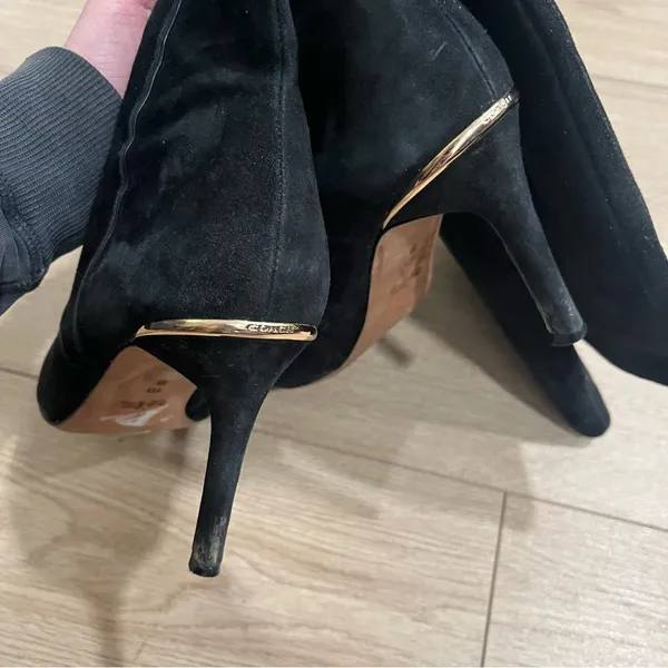 Coach Roma Black Tall Suede Heeled Knee High Boot Leather Size 10 - Image 10