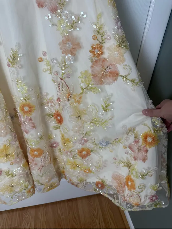 Dress The Population Mabel Strapless Beaded Floral Midi Dress in Ivory Combo M - Image 5