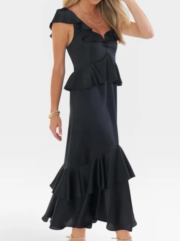 NWT Show Me Your MuMu Reese Ruffle Dress Satin Black SIZE XSMALL - Image 2