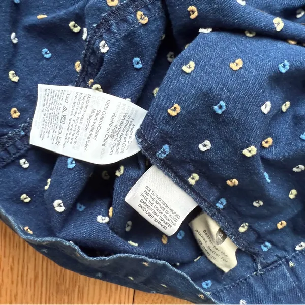 Madewell Indigo Denim Cap Sleeve Button-Down Dress, Embroidered Hearts, Size 2 - Image 6