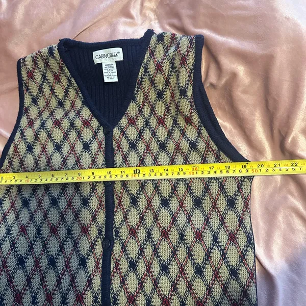 Vintage sweater vest size m‎ diamond plaid button up Blue Size M - Image 3