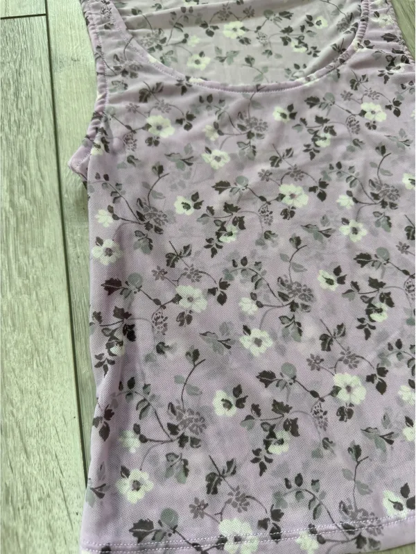 Free People Y2K Coquette Twosie for One Mesh Lilac Ditsy Floral Combo Tank small - Image 3
