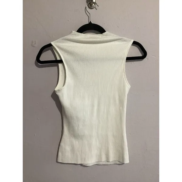 Eri + Ali White Sleeveless Mock Neck Ribbed Top XS - Image 3