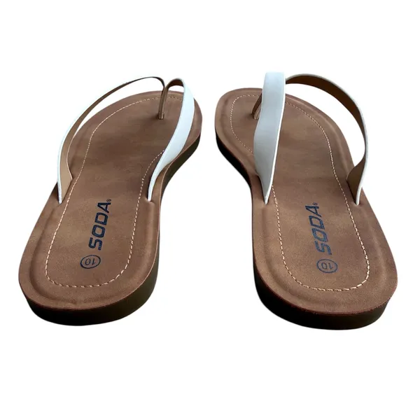 NWOB Soda Ella White Flip Flop Sandals Brown Footbed Size 10 - Image 10