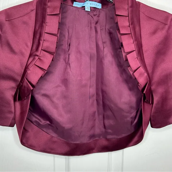 Antonio Melani Ruffled Burgundy Satin Bolero‎ Shrug Jacket Size XS - Image 6