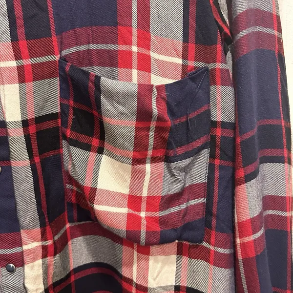 Zara Trafaluc Red Navy Blue Plaid Snap Button Down Flannel Shirt Women Large - Image 2