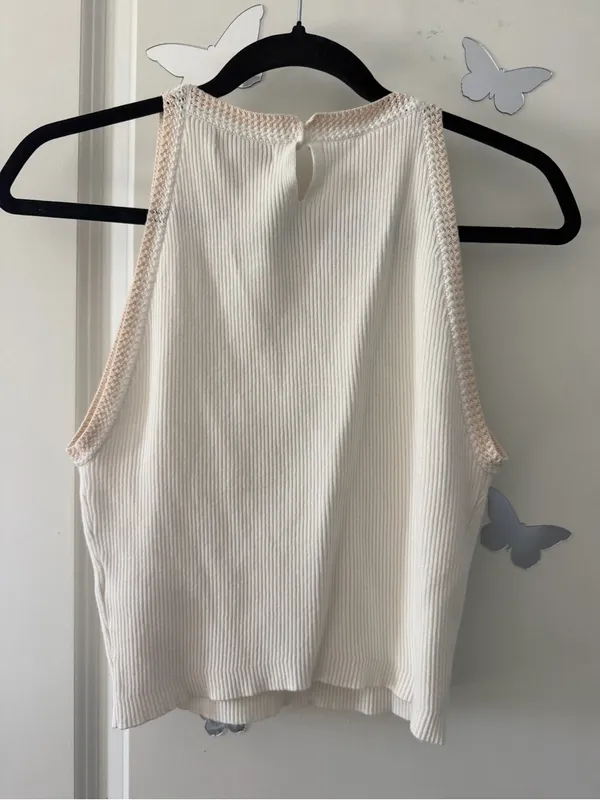House of Harlow 1960 Cream Ribbed Tank with Knitted Trim - Image 3