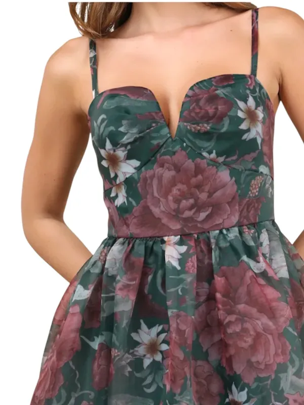 Like New Lulus Cherished Aura Green Floral Organza Bustier Midi Dress Size Small - Image 3