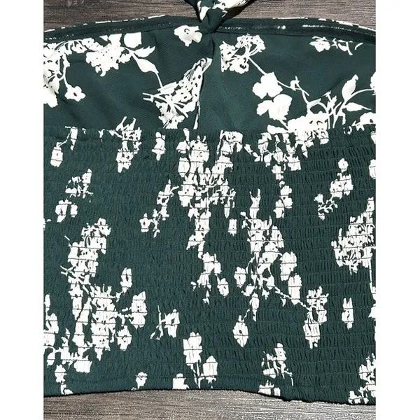 Abercrombie & Fitch Forest Green Floral Knot Front Tie Back Halter Crop Top XL‎ - Image 9