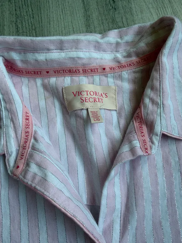 Victoria’s Secret Pink Striped Button Up Shirt Size L Pajama Lounge Top - Image 3