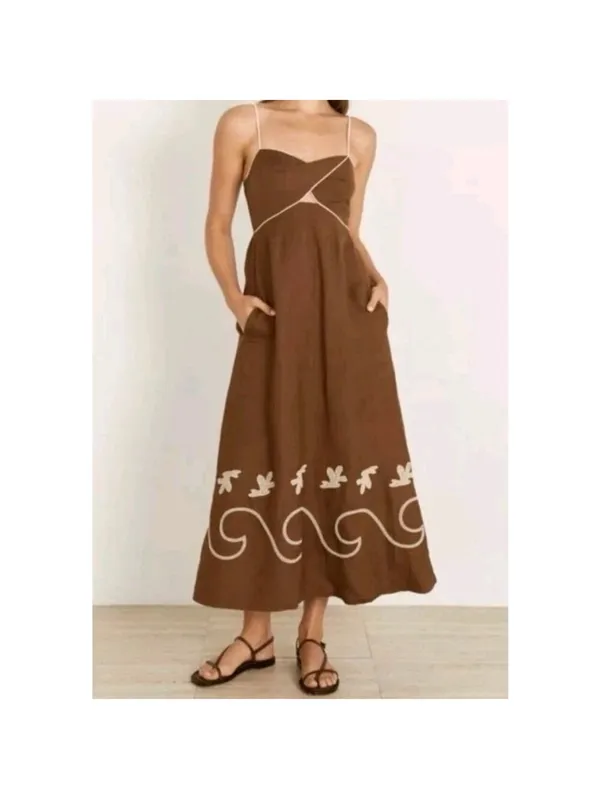 Mon Renn Fresco Embroidered Linen Blend Midi Dress - Image 3