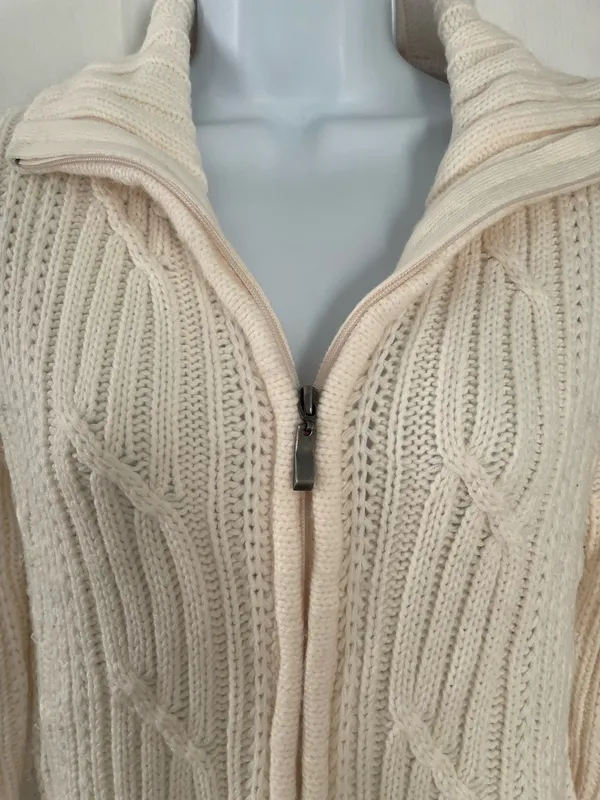 Women’s St John’s Bay Cream Zip Up Sweater Cardigan Size Small Petite - Image 2