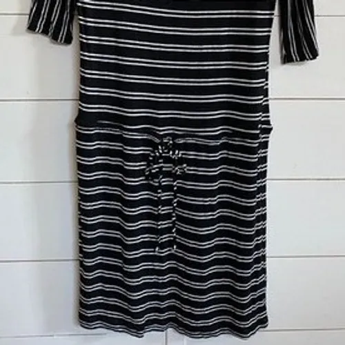 Michael Stars viscose drawstring tie waist dress black white stripes -‎ XS EUC - Image 9