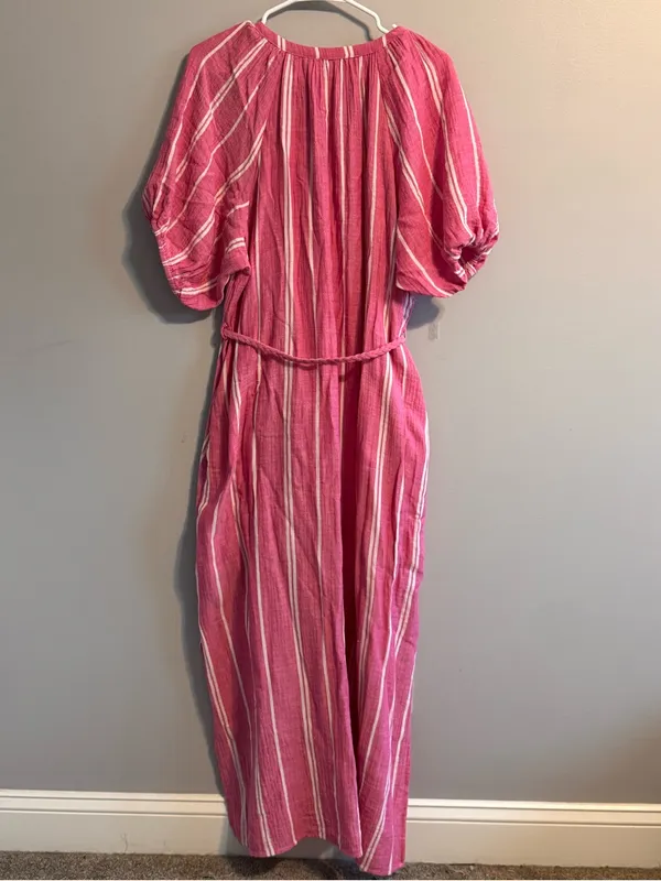 Marine Layer Pink Striped Cotton Maxi Dress XL Belted Boho Coastal‎ - Image 5