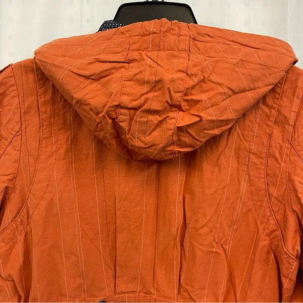 Y2K Utility Cargo Pinstripe Zip Up Roxy Orange Hooded Jacket Embroidered - Image 8