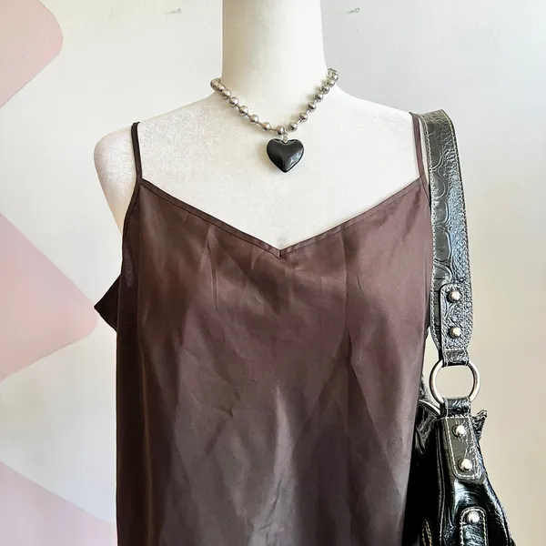 Brown Cami Tank Top Y2K 2000s 90s‎ Retro Indie Soft Girl Minimalist XL - Image 2