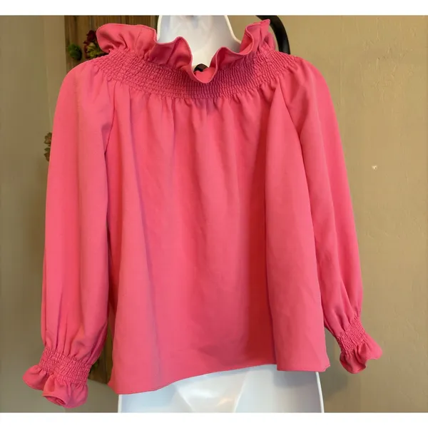 Tuckernuck Pink Off the Shoulder‎ Marguerite Blouse Ruffle Collar Women's Sz XS - Image 5