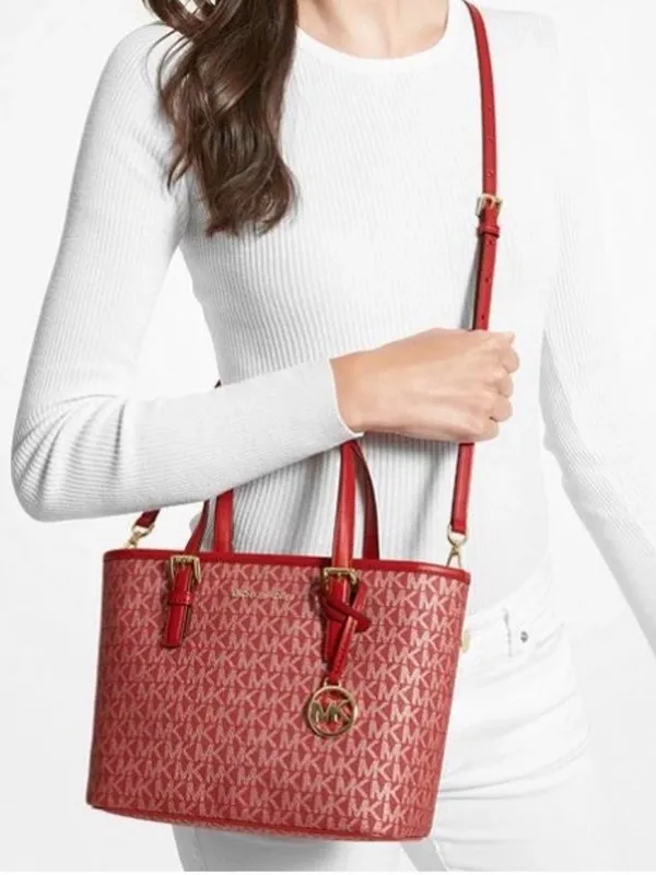 Michael Kors Pink-Red Signature Tote Satchel - Image 10