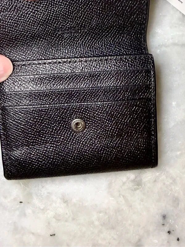 Coach Small Black Bifold Wallet - Leather Snap Bilfold with Coin Pocket - Image 8