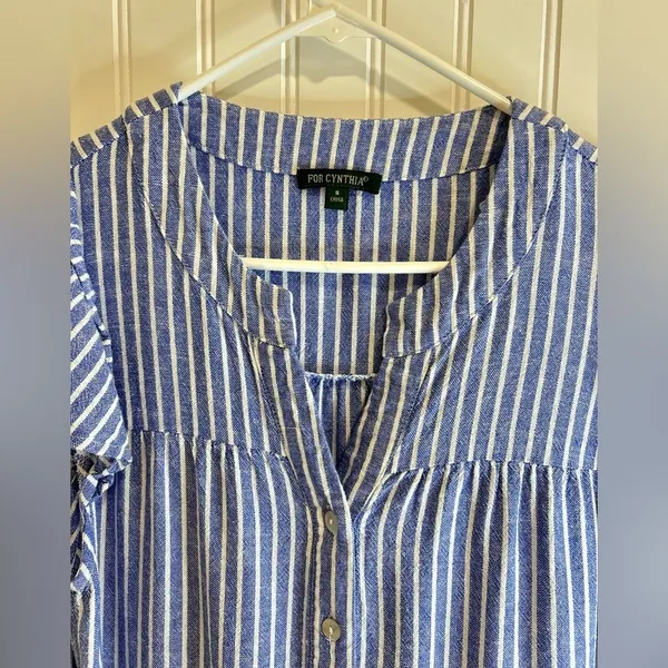 For Cynthia Striped Blue Midi Dress size S.55% LINEN 45% VISCOSE - Image 3