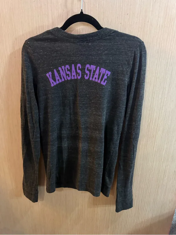 Women’s My U Kansas State Charcoal Button Cardigan with Wildcats Patch Medium Gray - Image 5