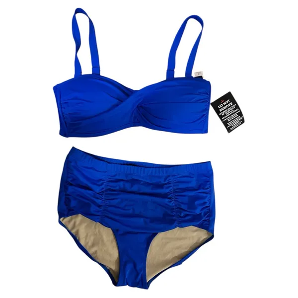 Swimsuits For All 2-Piece Cobalt Blue Bikini Size 16 High-Waist Ruched NWT - Image 2