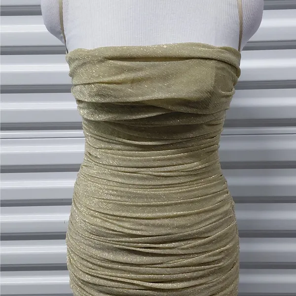 House of CB Ella Ruched Organza Mini Dress Sz Small Gold Cocktail Party Wedding - Image 4