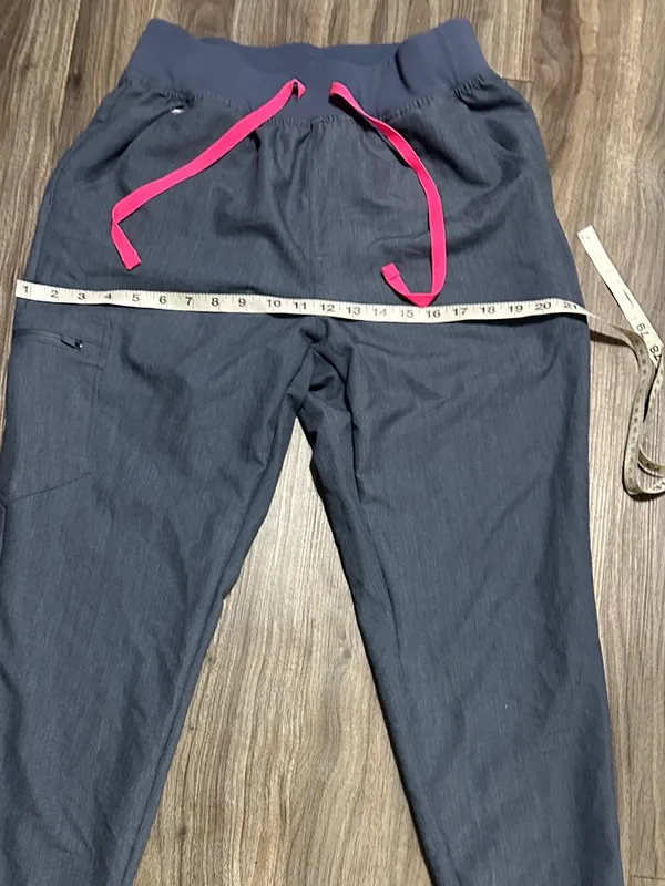 Figs Blue Jogger Scrub Pants with Pink Drawstring - Image 7