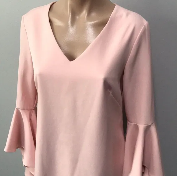 Roz & Ali Pink Waterfall Trumpet Bell Sleeve Dress - Image 2