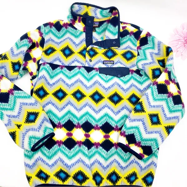 Patagonia Synchilla Retro Timber Twist Navy Blue Fleece Snap T Pullover Sweater - Image 7