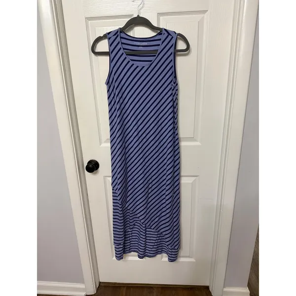 Soft Surroundings Blue Striped Sleeveless Asymmetrical‎ Tulip Maxi Dress XS - Image 2